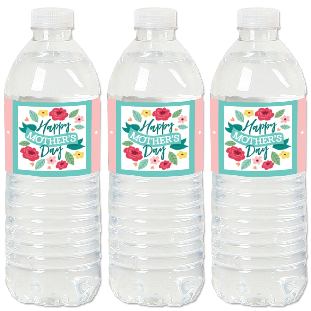 Big Dot of Happiness Colorful Floral Happy Mother's Day - We Love Mom Party Water Bottle Sticker Labels - Set of 20